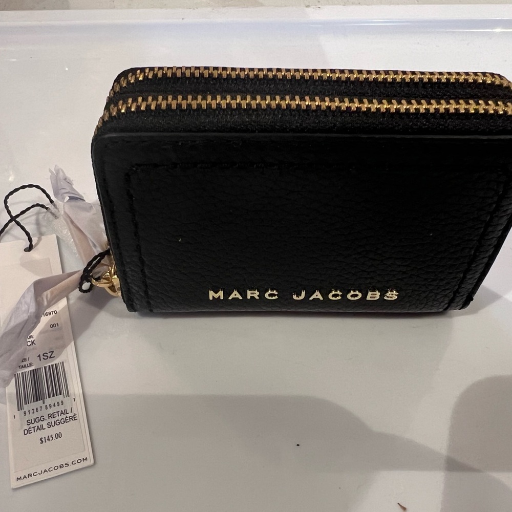 Marc Jacobs Black Leather Wallet with Gold Zipper